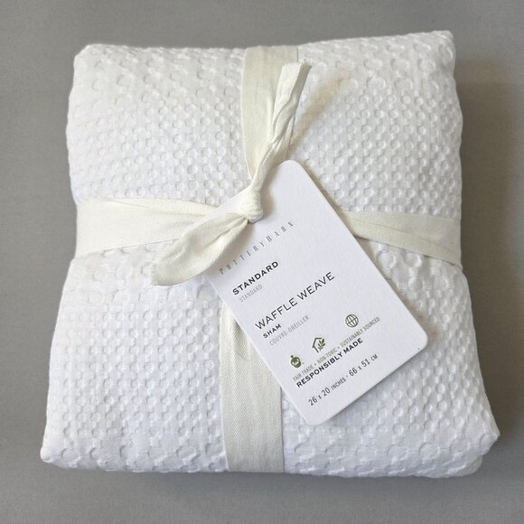 Pottery Barn Standard Pillow Sham White Waffle Weave Cotton 26"X20" NEW - Picture 1 of 4